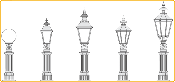mittlere Standlaternen, Typen 11, 15, 14, 13 und 12