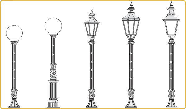 gro&szlig;e Standlaternen, Typen 16, 28, 18W, 17W und 19W