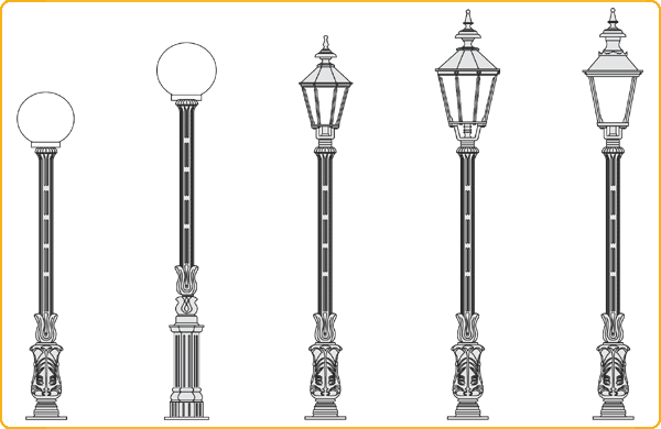 gro&szlig;e Standlaternen, Typen 21W, 28W, 23W, 22W und 24W