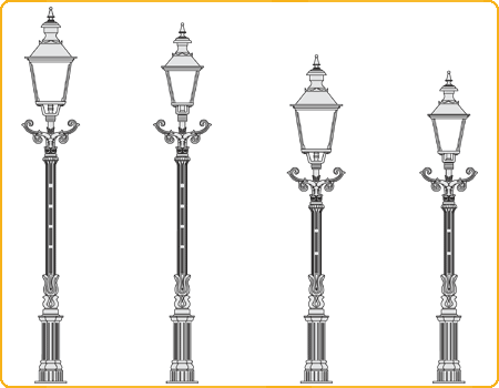 gro&szlig;e Standlaternen, Typen 16, 28, 18W, 17W und 19W
