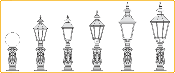 kleine Standlaternen, Typen 6, 8A, 10, 8, 9 und 7